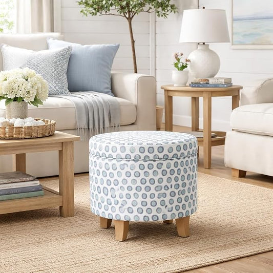 HomePop 19" Round Storage Ottoman - Green Medallion Ikat Print