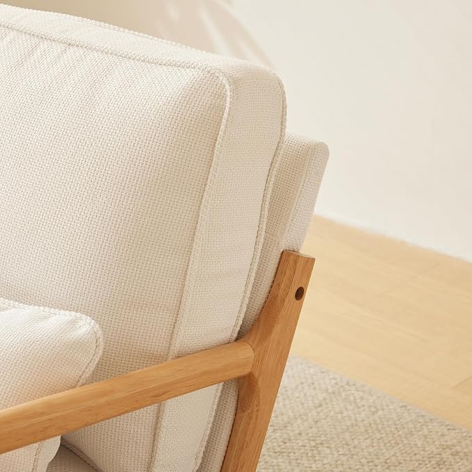 Bonnlo Coarse Beige Accent Chairs Set of 2, Upholstered Mid Century Modern Lounge Fabric Chairs Reading Chairs Side Sitting Chair Solid Wood Farmhouse Armchairs for Living Room, Bedroom, Guest Room
