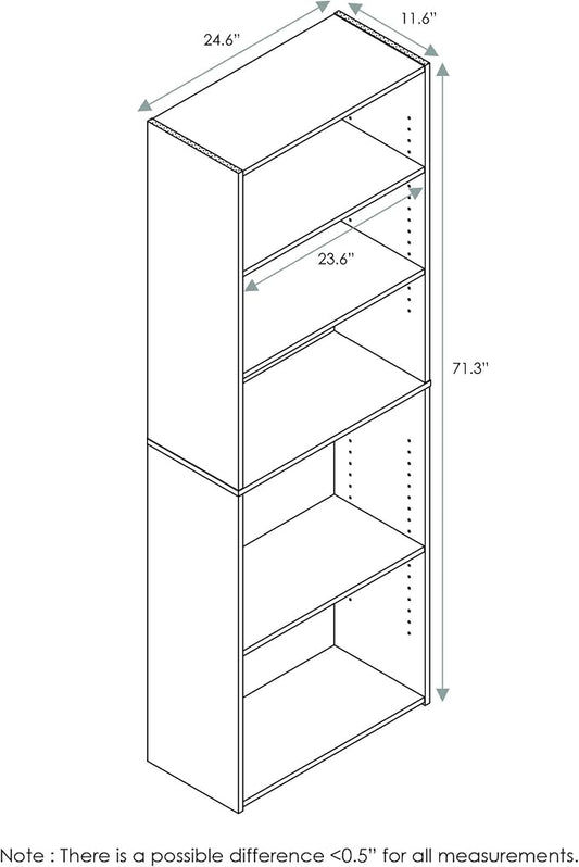 FURINNO Wright 5-Shelf Bookcase, Cinnamon Cherry