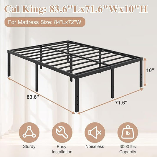 HOBINCHE 20 Inch California King Size Bed Frame, No Box Spring Needed, Heavy Duty Black Metal Platform Mattress Foundation with Steel Slats, Non-Slip Noise Free Easy Assembly, Large Storage