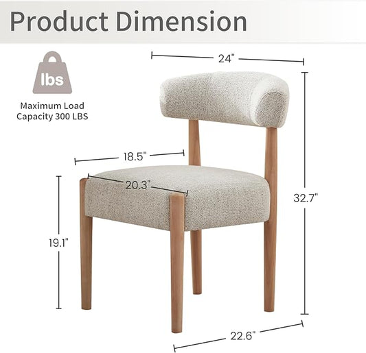 VKNOW Wooden Dining Chairs Set of 6, Modern Upholstered Dining Room Chairs with Rubberwood Legs and Curved Backrest, Fabric Kitchen Chairs for Living Room/Dining Room, Heathered Off-White