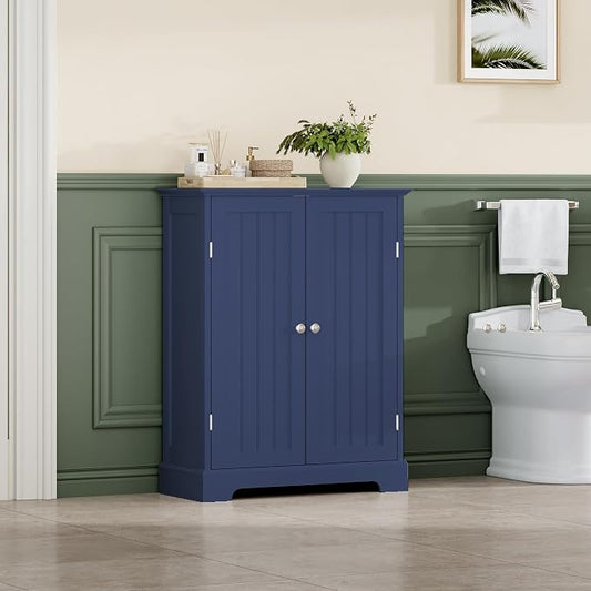 ChooChoo Bathroom Floor Cabinet, Modern Bathroom Storage Cabinet with 2 Doors and Adjustable Shelves, Freestanding Cupboard for Living Room, Blue