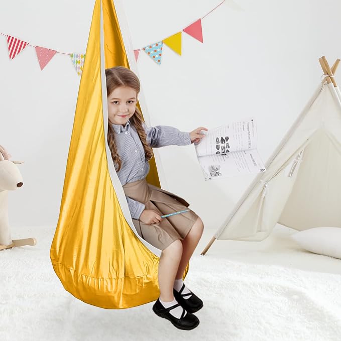 Kids Swing Seat Hammock Chair Indoor Outdoor Hanging Chair for Children,Soft & Safe with High Weight Capacity, Easy Install Perfect for Bedroom, Garden, Playroom (Orange)