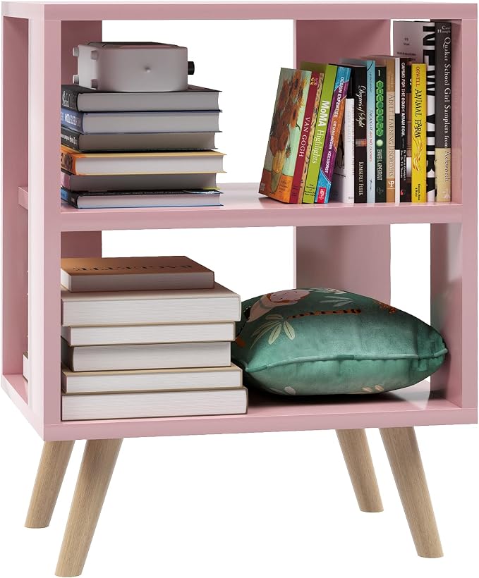 Huhote Kids Nightstand, 2-Tier Night Stand with Open Storage, Modern Side Table for Bedroom, Study Room, Small Spaces, Pink