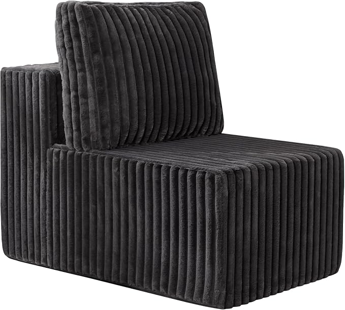 Single Sofa 1 Seat Couch with Deep Seat Memory Foam Cloud Chair with Pillows Large Sofa with L Shape for Living Room Bedroom (Strip Grey, Single)