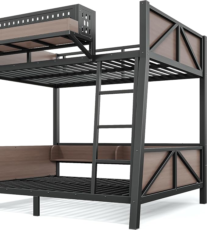 Bellemave Bunk Bed Twin Over Twin with LED, Heavy Duty Metal Bunk BedFrame with Storage Shelves and Lights, Black