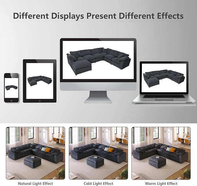 Oversized Modular Sectional Sofa Couch, Large 7 Seater Corner Sofa Modern U Shaped Sectional Couch with Ottoman Cloud Couches for Living Room, Office, Spacious Space, Gray