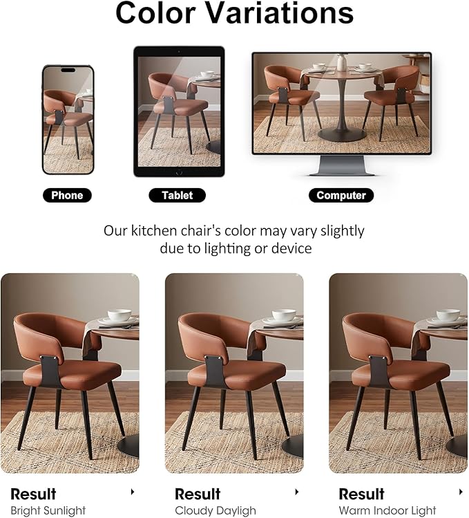 Dining Chairs Set of 4, Modern Upholstered Faux Leather Kitchen Chairs with Curved Back, Easy to Assemble & Clean for Dining Room, Restaurant, Cafe, Brown