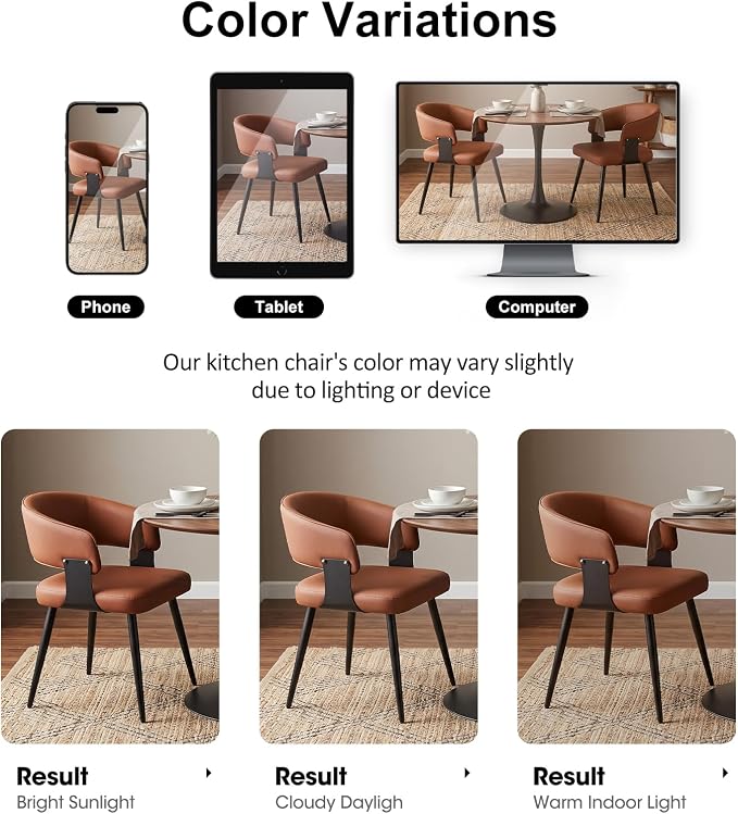 Dining Chairs Set of 2, Modern Upholstered Faux Leather Kitchen Chairs with Curved Back, Easy to Assemble & Clean for Dining Room, Restaurant, Cafe, Brown