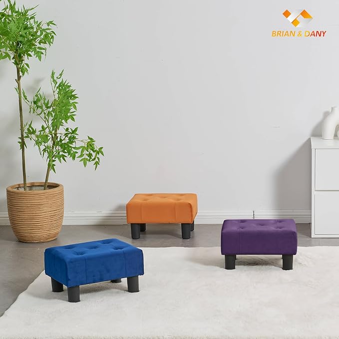 BRIAN & DANY Small Foot Stool, Velvet Foot Stools with Legs, Stable Small Footstool for Living Room, Purple