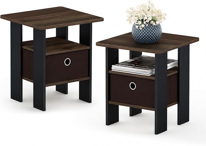 Furinno TIDUR Brown Night Stand Set of 2, Nightstand, Columbia Walnut | Open Shelf Design, Bedside Table, End Table, Side Table for Bedroom, Living Room