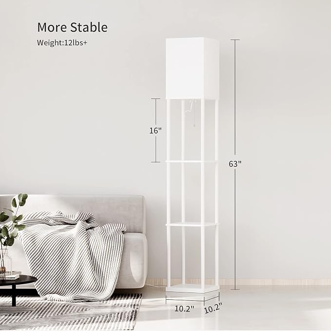 SUNMORY Floor Lamp with Shelves, Modern Square Standing Lamp with 3 Color Temperature Bulb, Corner Display Bookshelf Lamp for Living Room and Bedroom