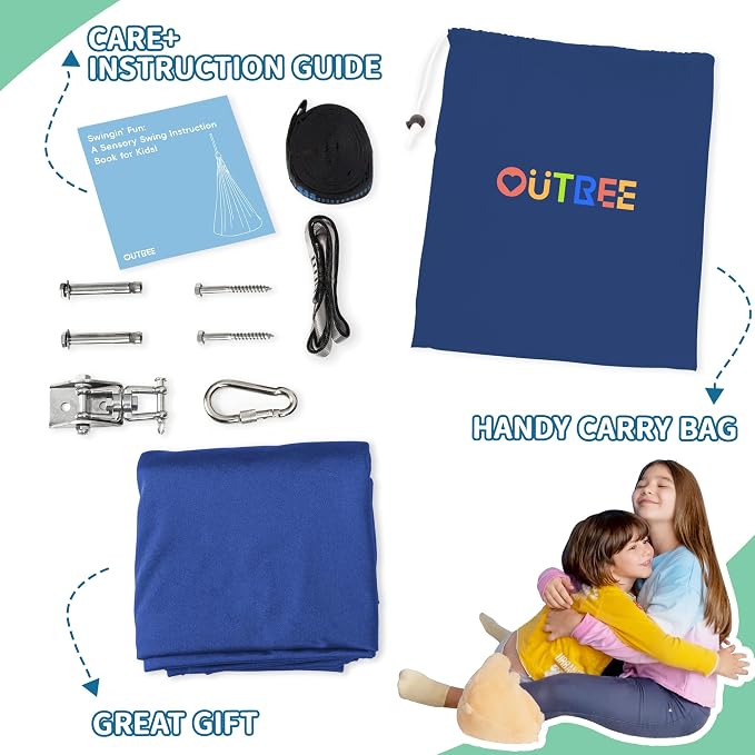 OUTREE Sensory Swing for Kids with 360° Swivel Hanger, Indoor Therapy Swing Great for Autism, ADHD, Sensory Processing Disorder, and Autistic Children (Navy Blue)
