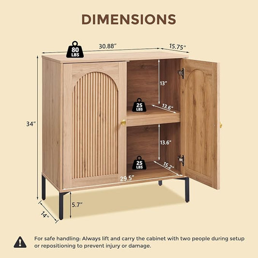 IFGET Modern Buffet Cabinet with Storage, 92.63" W Fluted Arched Sideboard Cabinet w/Adjustable Shelves, Wooden Modular Coffee Bar for Dining Room, Kitchen, Living Room, Entryway, Natural