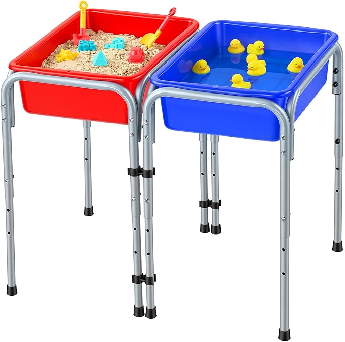 VEVOR Sensory Table for Toddlers, Kids 2-Station Sand and Water Adjustable Play Table with Detachable Storage Bins and Non-Slip Feet, Carbon Steel Frame, Rounded Corners, for Boys and Girls Exploring