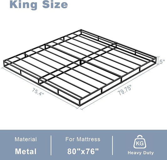 Tyndall King Box Spring, 5 Inch Box Springs King Size Bed Base, Heavy Duty Mattress Foundation with Fabric Cover, Easy Assembly, Quiet Noise Free, Non Slip, Black