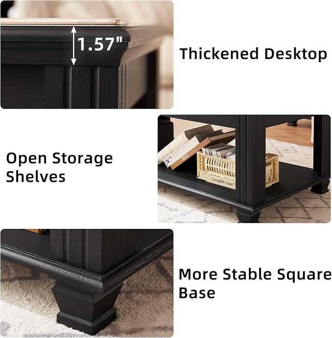 SAVOR LIFE Farmhouse Coffee Table and TV Stand Set of 2, Rustic Wood Living Room Table Set 2 with Center Table, TV Console for Living Room, Black
