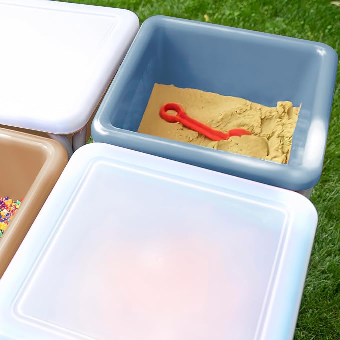 Back2School Express Adjustable Quad Sensory Tables with Lids, Children's Furniture, Sand/Powder Blue
