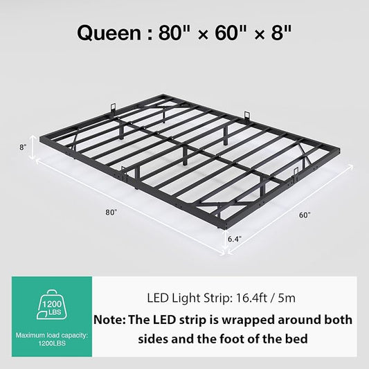 Novilla Floating Bed Frame with LED Lights, Modern Platform Queen Bed Frame with Mattress Slide Stopper, Easy Assembly, No Box Spring Needed, Noise Free