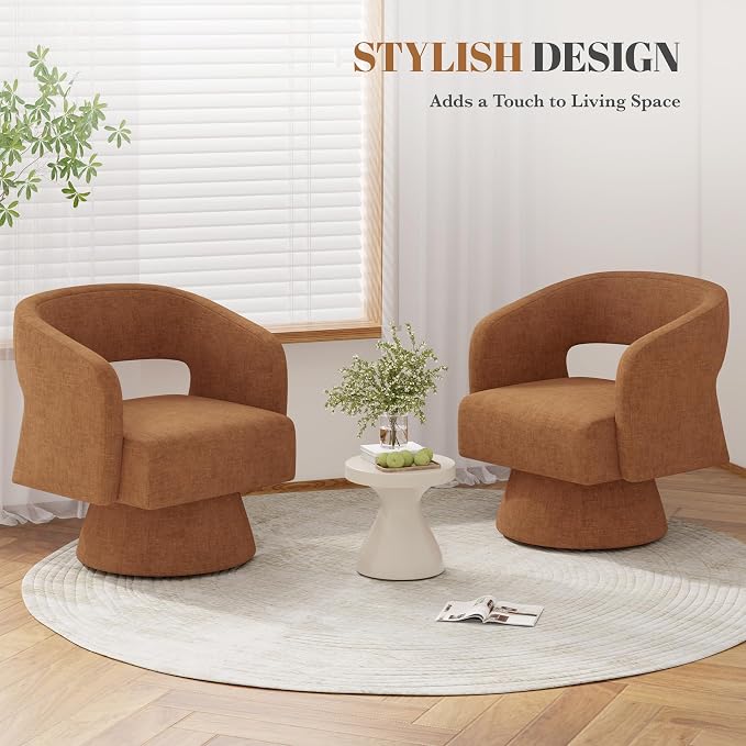 Luxanimarion Swivel Barrel Accent Chair,Oversized Chenille Upholstered Round Swivel Chair,Modern Luxury 360 Degree Living Room Vanity Chair for Bedroom Office,Browm Chenille,4PCS