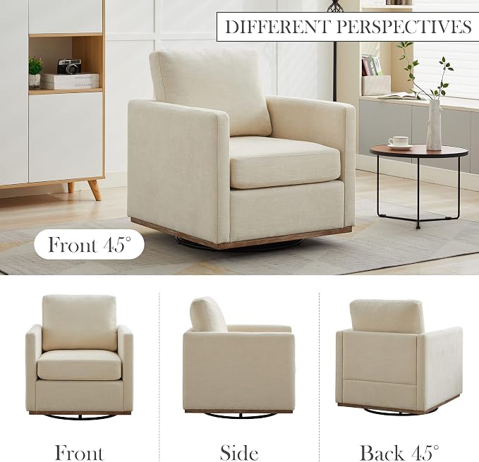 Aoiy & Wifon 30.7" W Swivel Accent Chair Set of 2, Mid Century Modern Swivel Chair for Living Room, Comfy Small Accent Chair, Wavy Chenille, Beige