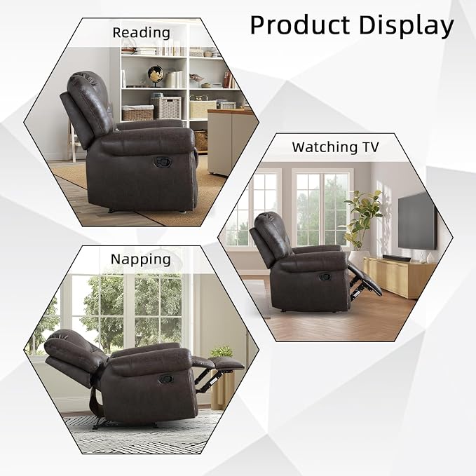INZOY Leather Recliner Chair, Heavy Duty Manual Reclining Sofa Single Lounge Sofa for Living Room, Home Theater Seating, Dark Grey