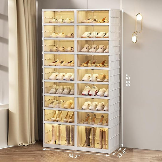 SYNCVIBE Collapsible Shoe Rack Organizer 9 Tiers-36 Pairs Foldable Shoe Cabinet with Doors, Large Plastic Folding Shoe Cabinet, Easy Assembly Shoe Shelves Organizer for Entryway, Living Room