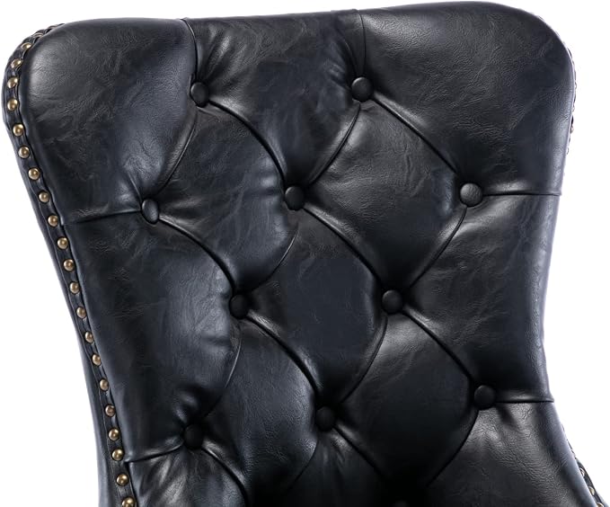 EALSON Modern Black Dining Chairs Set of 4 Mid Century Leather Dining Room Chairs with Wood Legs Tufted Upholstered Kitchen Side Chairs with Nail Head Trim for Dining Room/Living Room, Back with Ring
