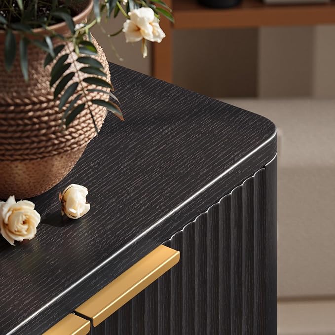 Evermagin 67" Fluted Black Buffet Cabinet Sideboard with Storage, Large Credenza with 6 Doors, Wood Mid Century Modern Sideboard for Kitchen and Living Room (67"*31.5"*15.7")