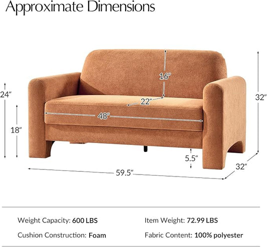HULALA HOME 60" Modern Curved Loveseat Sofa, Comfy Chenille Couch Small Love Seat with Wrapped Armrests, 2 Seater Sofa for Living Room, Easy Assembly, Orange
