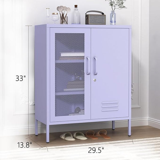 Purple Metal Storage Cabinet with Adjustable Shelf, Lockable 2 Door Sideboard, Multipurpose Widened Storage Locker for Kitchen Home Bedroom Living Room Office 33" H X 29.5" W X 13.8" D