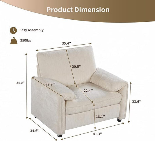 Oversized Accent Chairs Set of 2, 41 inch Modern Armchair for Living Room, Wide Reading Chair w/Deep Seat Springs Cushion, Padded Arms, Chenille Single Sofa Chair for Bedroom, Apartment, Beige