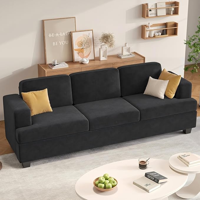 Apicizon 89" 3 Seat Couch for Living Room, Comfy Couch Clound Sofa 3 Seater Sofa, Modern Couches with Removerable Cover for Bedroom, Dark Grey Chenille