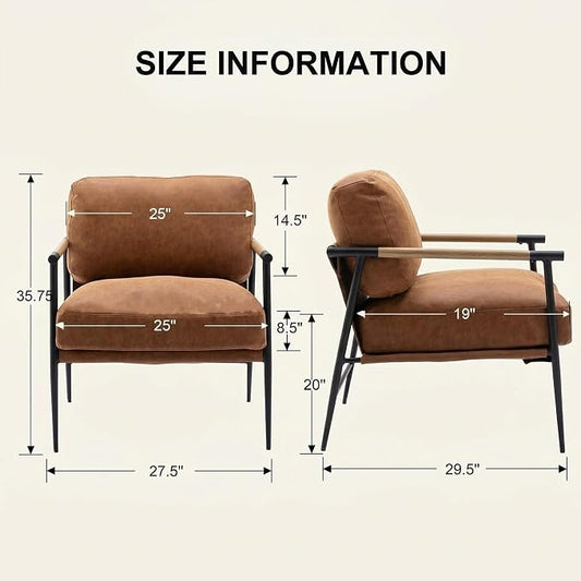 DUOMAY Mid-Century Modern Accent Chair Armchair Brown PU Leather Sofa Lounge Bedroom Chair with Metal Leg for Living Room Reading Office