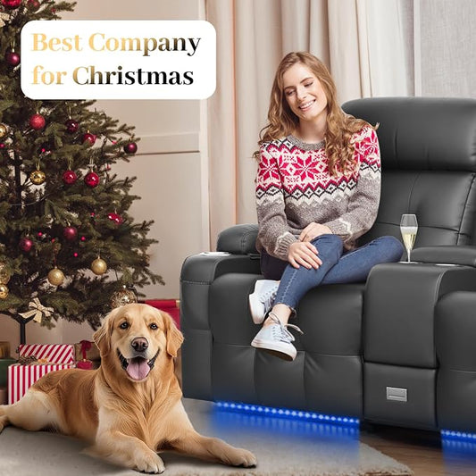 Reclining Loveseat, Massage Loveseat Recliner Sofa Heavy Weight Capacity, RV Love Seat Chair Clearance with Console, USB, Type C Port, Storage, Cup Holders, Wall Hugger Couch for Living Room