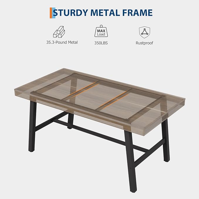GarveeHome Industrial Dining Table for 2-4, 55" Heavy Duty Rectangular Kitchen Table with 2"×2" Metal Legs, Small Space Dining Table for Kitchen, Dining Room (Rustic Pear, 55" Non-extendable)