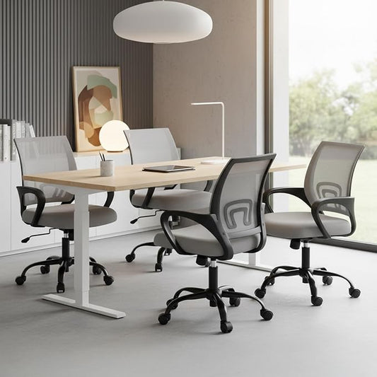OLIXIS Office Desk Chair - Ergonomic Mid Back with Lumbar Support & Rocking Mode, Height Adjustable with Fixed Armrest, for Home, Computer, Gaming, Conference, Meeting Room, 360° Swivel, Grey, 2 Pack