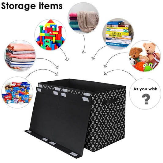 Toy Chest Box Storage Bins for Boys Girls, Kids Large Collapsible Sturdy Container Organizer with Fabric Flip-Top Lid & Handles for Clothes, Blanket, Nursery, Playroom, Bedroom 24.5x13x16 (Black)