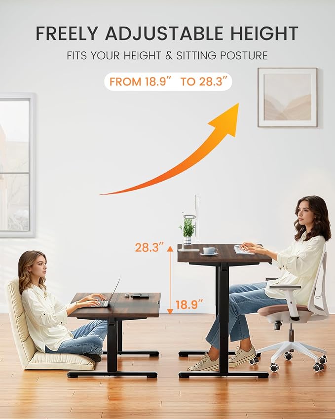 ErGear Low Height Adjustable Desk, Lifts 18.9-28.4 Inches, 35 X 20 Inches Electric Standing Desk for Kids, 4 Height Memory Settings & Storage Hooks, Home Office Computer Table & Study Desk, Walnut