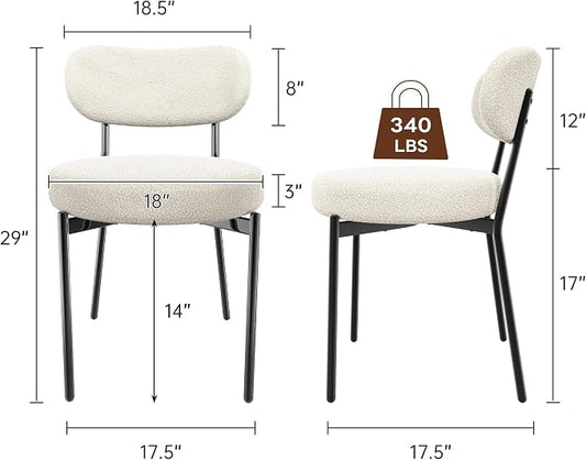 KROFEM Set of 4 Boucle Fabric Dining Chairs,White | Mid-Century Style Comfort Sponge Filled Seat Back Dining Room Chairs for Kitchen Dining Table