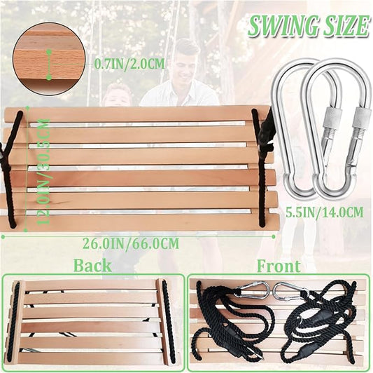Taeku Adult Tree Swing, Hanging Beech Wood Swings with Adjustable Rope Garden Chair Seat Swing for Indoor Outdoor (26''x12'')