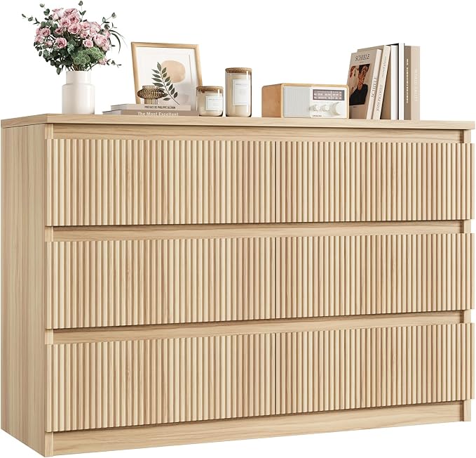 Jocoevol 6 Drawer Fluted Dresser, Modern Chest of Drawers for Bedroom with Hidden Handles, Wood Storage Organizer Cabinet for Living Room & Entryway, Natural Oak (15.7" D x 47.3" W x 31.6" H)