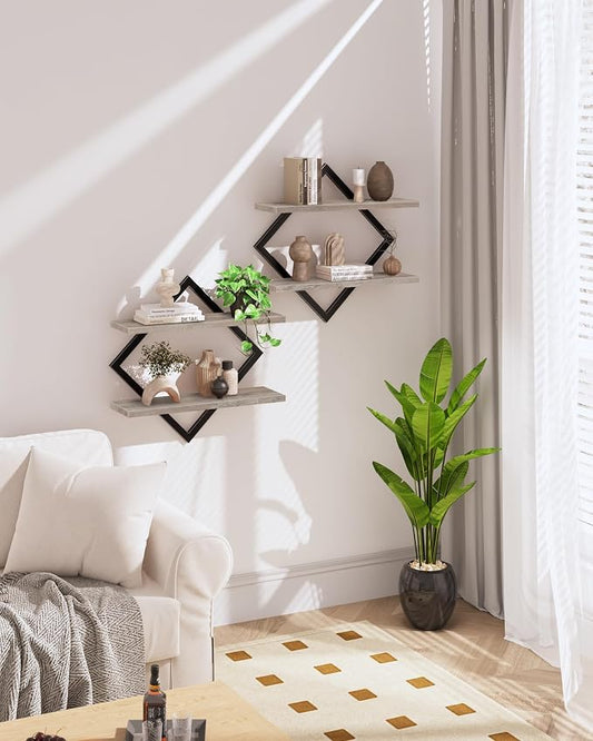 CHOEZON Floating Shelves for Wall, Set of 2 Wall Mounted Shelves, 2-Tier Hanging Shelves, for Living Room, Bedroom, Kitchen, Office, Study, Greige TBJ01P2BG