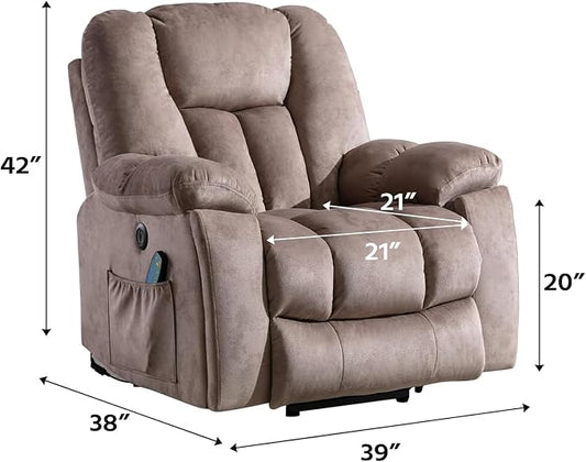 CANMOV Power Lift Recliner Chair with Massage and Heat for Elderly, Overstuffed Wide Recliners, Heavy Duty and Safety Motion Reclining Mechanism with USB Ports, 2 Concealed Cup Holders, Apricot