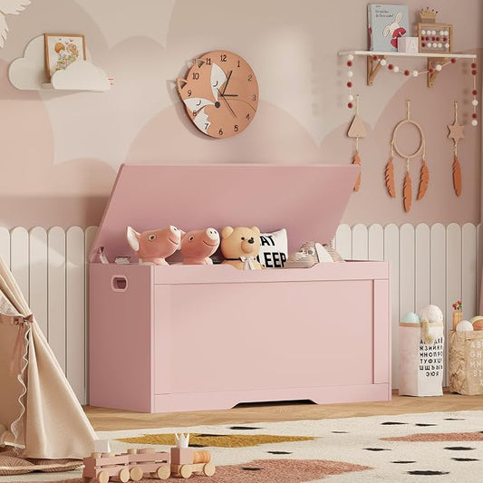 usikey 39.4” Storage Chest, Toy Box with 2 Safety Hinges, Toy Chest, Storage Bench for Bedroom, Supports 220 lb, for Living Room, Entryway, Pink