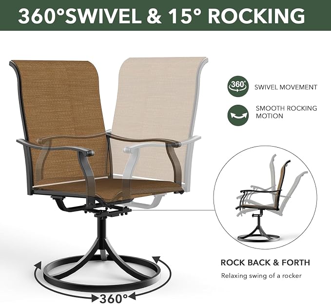 Outdoor Dining Table with 4PCS Swivel Chairs,48"x 48"x 28" Round Patio Table with Adjustable Umbrella Hole,Stable Patio Dining Set for Home or Outside