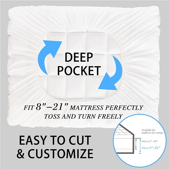 CYMULA King Size Mattress Topper - Extra Thick Cooling Mattress Pad Cover for Back Pain - Soft Mattress Protector Firm Bed Topper Pillow Top with 8-21 Inch Deep Pocket 3D Snow Down Alternative Fill