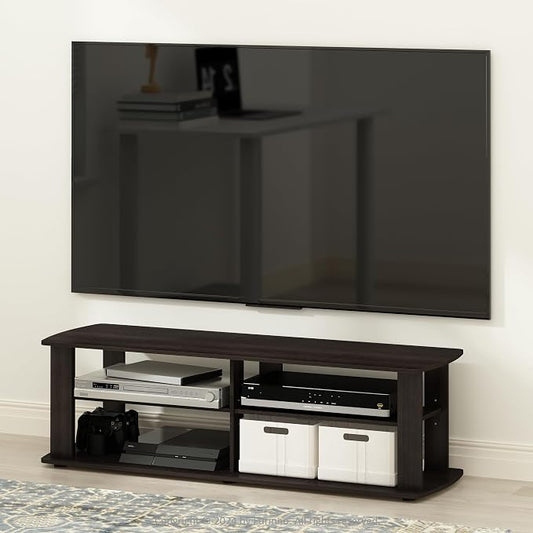 Furinno Nelly TV Stand, 3-Tier Entertainment Center with Open Shelves Storage, TV Console for TV up to 55 Inch, Soft Edges, for Living Room, Bedroom, Dark Brown