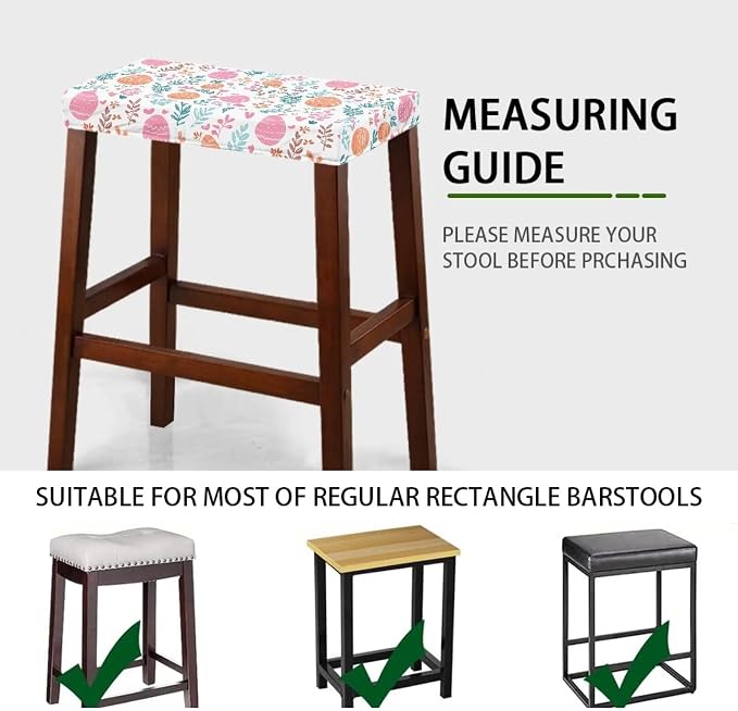 Easter Colorful Eggs Bar Stool Seat Covers Rectangle Stool Covers 2pcs Bench Covers Slipcover Rectangle Stretch Counter Height Bar Stools Slipcovers Counter Stool Covers Saddle Seat Cover