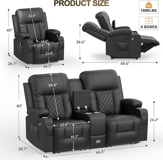 YONISEE Living Room Furniture Set, Loveseat Recliner 2 Seater and 360° Swivel Recliner Chair with Massage, Luxury Reclining Sofa 2PC Set for Living Room (2+1)